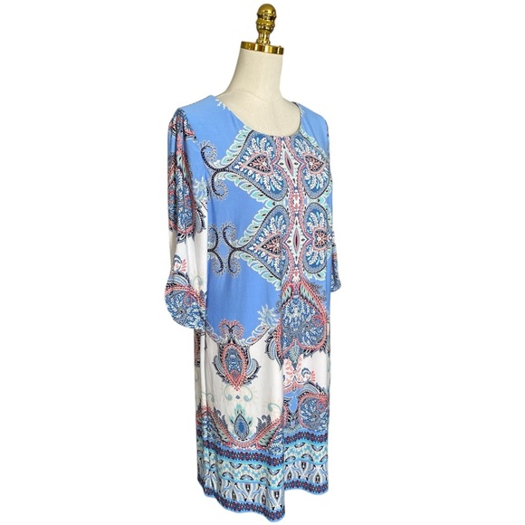 Roz & Ali Women’s 14 Scoop-Neck 3/4 Cut Out Sleeves Paisley Sheath Mini Dress - Picture 4 of 10